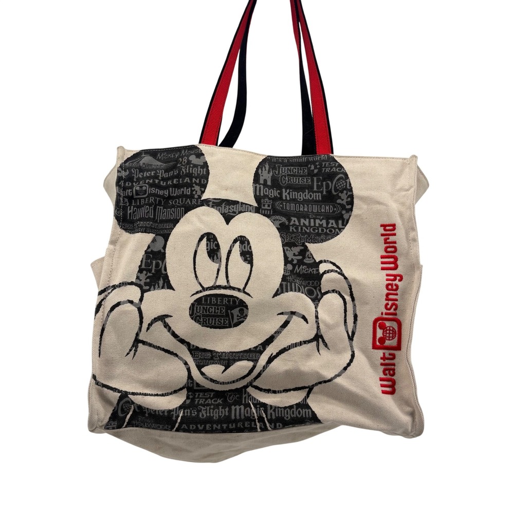 Disney‎ World Mickey Mouse Large Canvas Tote Bag Red Black Straps Park Bag